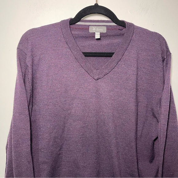 Ibex Men eggplant purple v neck long sleeve wool blend casual sweater in size L - Picture 2 of 6